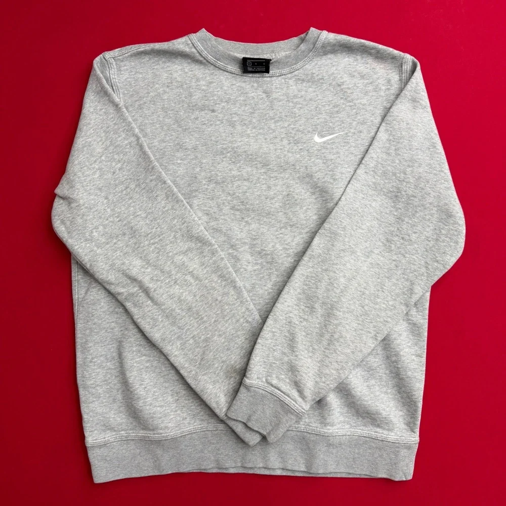 VTG Y2K Nike Men Sportswear Fleece LARGE Crewneck Sweatshirt Grey Heather Swoosh